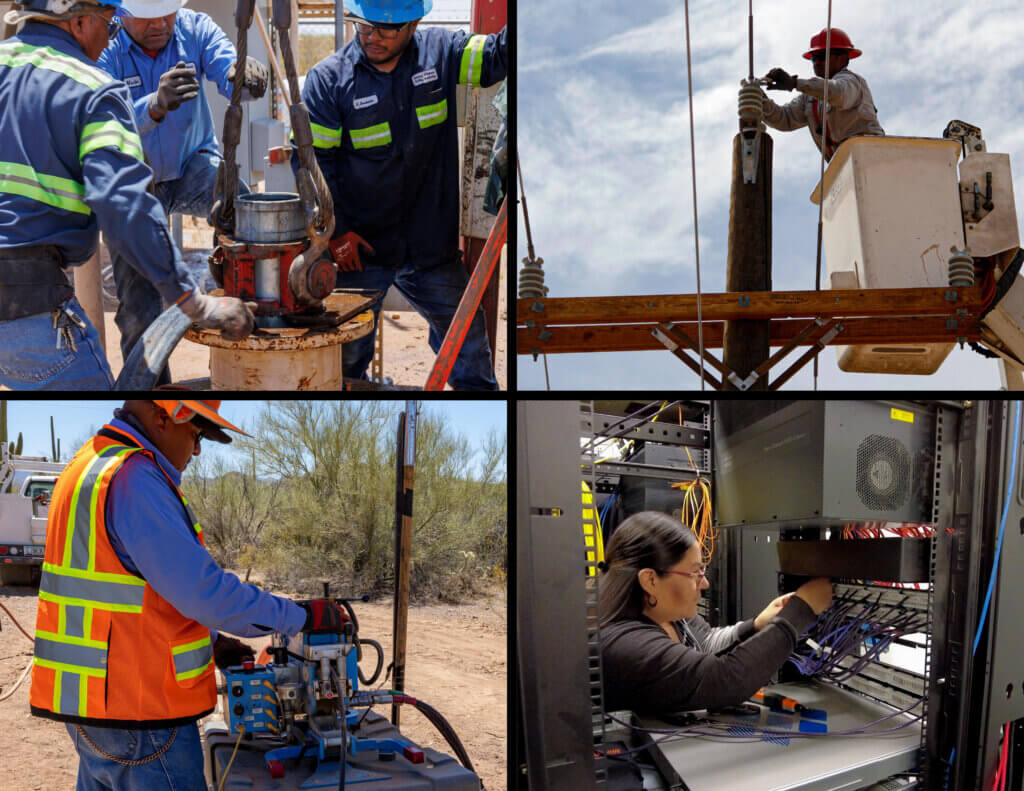 A collage of four images depicting careers available in the public utilities department